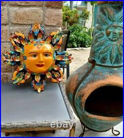 Talavera Pottery Wall Sun with Rays Mexican Art Hand Painted Ceramic Large 18