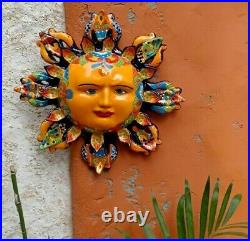 Talavera Pottery Wall Sun with Rays Mexican Art Hand Painted Ceramic Large 18