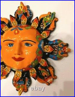 Talavera Pottery Wall Sun with Rays Mexican Art Hand Painted Ceramic Large 18