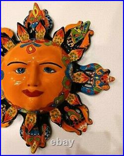 Talavera Pottery Wall Sun with Rays Mexican Art Hand Painted Ceramic Large 18