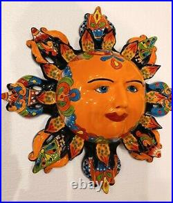 Talavera Pottery Wall Sun with Rays Mexican Art Hand Painted Ceramic Large 18