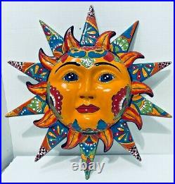 Talavera Sun Face Mexican Pottery X Large 20 Sculpture Wall Hanging Folk Art