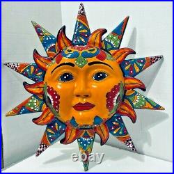 Talavera Sun Face Mexican Pottery X Large 20 Sculpture Wall Hanging Folk Art