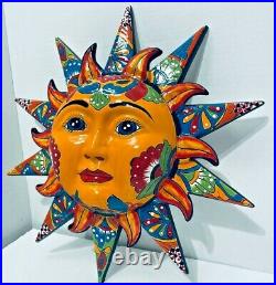 Talavera Sun Face Mexican Pottery X Large 20 Sculpture Wall Hanging Folk Art