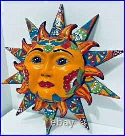 Talavera Sun Face Mexican Pottery X Large 20 Sculpture Wall Hanging Folk Art