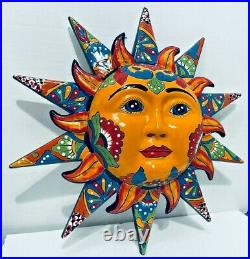 Talavera Sun Face Mexican Pottery X Large 20 Sculpture Wall Hanging Folk Art