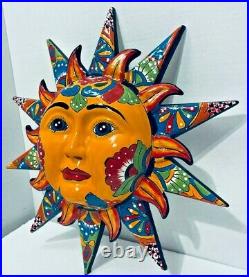 Talavera Sun Face Mexican Pottery X Large 20 Sculpture Wall Hanging Folk Art