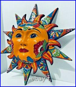 Talavera Sun Face Mexican Pottery X Large 20 Sculpture Wall Hanging Folk Art