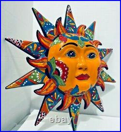 Talavera Sun Face Mexican Pottery X Large 20 Sculpture Wall Hanging Folk Art