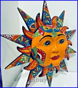 Talavera Sun Face Mexican Pottery X Large 20 Sculpture Wall Hanging Folk Art