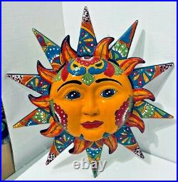 Talavera Sun Face Mexican Pottery X Large 20 Sculpture Wall Hanging Folk Art