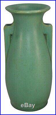Teco Pottery Matte Green Two Handled Arts And Crafts Ceramic Vase 407