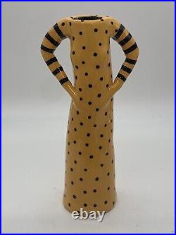 Terri Cody Vintage Whimsical Ceramic Art Pottery Yellow Lady Dress Vase Signed
