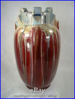 Thulin Art Pottery 1920's Belgium DRIP+ CRYSTALLINE Glaze Art Nouveau/Deco Vase