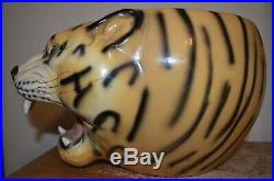 Tiger Head Art Deco Pottery Majolica Style Ceramic Vase Planter MCM VTG 50s 60s