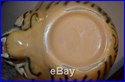 Tiger Head Art Deco Pottery Majolica Style Ceramic Vase Planter MCM VTG 50s 60s