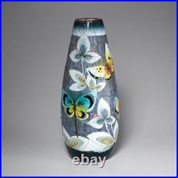 Tilgmans Sweden Ceramic Vase Butterflies MCM 1960s Sgraffito Petrusson 16.5