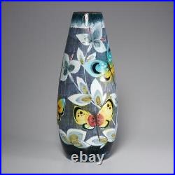 Tilgmans Sweden Ceramic Vase Butterflies MCM 1960s Sgraffito Petrusson 16.5