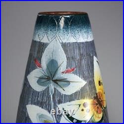 Tilgmans Sweden Ceramic Vase Butterflies MCM 1960s Sgraffito Petrusson 16.5