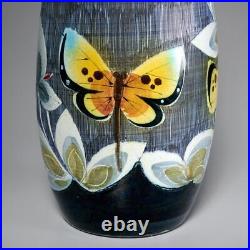 Tilgmans Sweden Ceramic Vase Butterflies MCM 1960s Sgraffito Petrusson 16.5