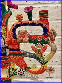 Tree Of Life Arbol De La Vida Folk Art Candelabra Pottery Ceramic Clay Flores