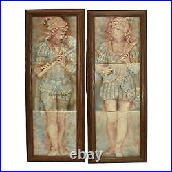 Trent Tile Company 1880s Vintage Art Pottery Musicians Ceramic Framed Tiles