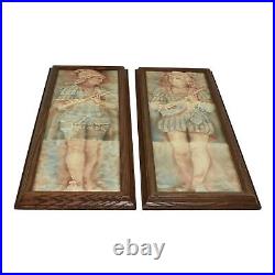 Trent Tile Company 1880s Vintage Art Pottery Musicians Ceramic Framed Tiles