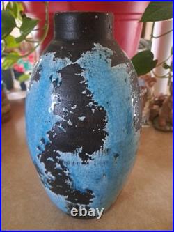 Turquoise Crackle Glaze on Black Handmade Studio Pottery Vase 12 Tall Turquoise Crackle Glaze on Black Handmade Studio Pottery Vase 12 Tall