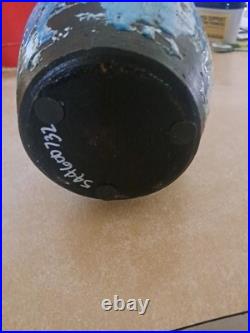 Turquoise Crackle Glaze on Black Handmade Studio Pottery Vase 12 Tall