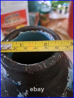 Turquoise Crackle Glaze on Black Handmade Studio Pottery Vase 12 Tall