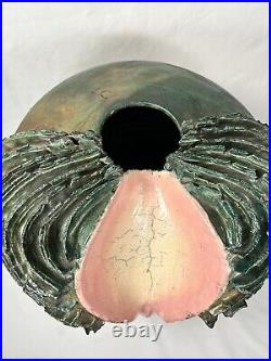 ULTRA UNIQUE RARE Round Iridescent Raku Vase Studio Art Pottery LARGE 12 Helene