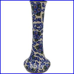 Unikat Boleslawiec Polish Pottery Vase Lamp Base 10 Tall Blue Floral Signed