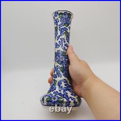 Unikat Boleslawiec Polish Pottery Vase Lamp Base 10 Tall Blue Floral Signed