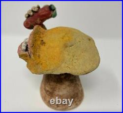 Unique Outsider Folk Art Pottery Mushroom Eating Red Hot Chili Pepper Sculpture