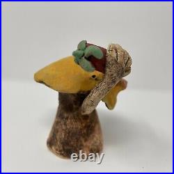 Unique Outsider Folk Art Pottery Mushroom Eating Red Hot Chili Pepper Sculpture