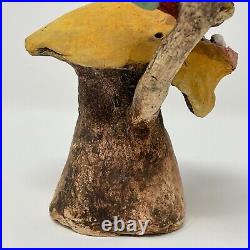 Unique Outsider Folk Art Pottery Mushroom Eating Red Hot Chili Pepper Sculpture