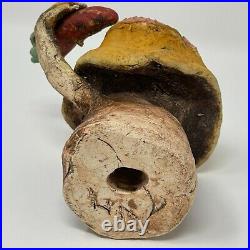 Unique Outsider Folk Art Pottery Mushroom Eating Red Hot Chili Pepper Sculpture