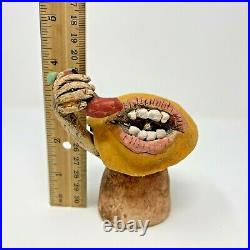 Unique Outsider Folk Art Pottery Mushroom Eating Red Hot Chili Pepper Sculpture