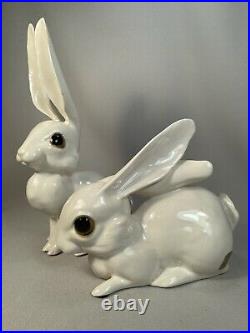 VINTAGE PAIR OF FREEMAN McFARLIN LARGE EARED RABBIT FIGURINES, ORIGINAL LABEL