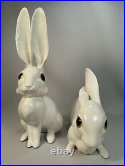 VINTAGE PAIR OF FREEMAN McFARLIN LARGE EARED RABBIT FIGURINES, ORIGINAL LABEL