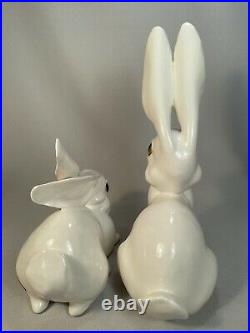 VINTAGE PAIR OF FREEMAN McFARLIN LARGE EARED RABBIT FIGURINES, ORIGINAL LABEL