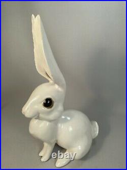 VINTAGE PAIR OF FREEMAN McFARLIN LARGE EARED RABBIT FIGURINES, ORIGINAL LABEL