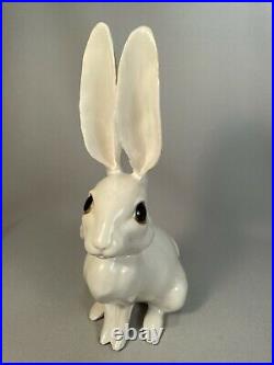 VINTAGE PAIR OF FREEMAN McFARLIN LARGE EARED RABBIT FIGURINES, ORIGINAL LABEL