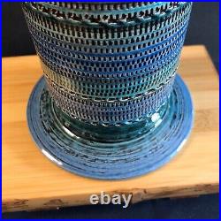 VINTAGE Signed Pottery Vase Reminiscent of Bitossi's Rimini Blues and Aqua 8.5