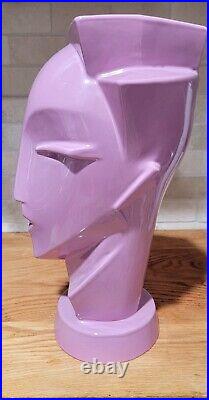 VTG 80s Post Modern Muave Ceramic Art Deco Bust Head Lindsey Balkweill Inspired