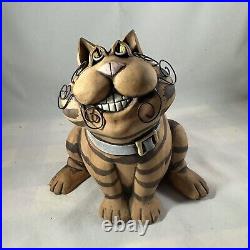 VTG C Butler Jones Signed Art Pottery Ceramic Whimsical Cat Coin Bank Signed 7