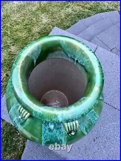 VTG Chinese Martaban Pottery Green Drip Glaze Ceramic Floor Vase 16.5 set Of 2