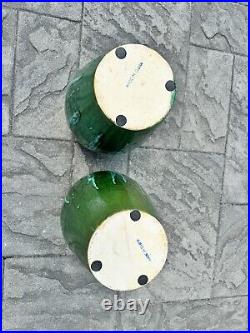 VTG Chinese Martaban Pottery Green Drip Glaze Ceramic Floor Vase 16.5 set Of 2
