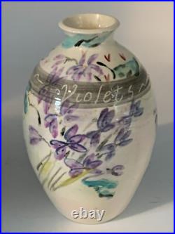 VTG Lark Elizabeth Rodrigues Floral Pottery Ceramic Violet Signed Original