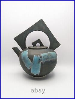 VTG Modernist MCM Bauhaus Pottery Ceramic Black Teapot Memphis Style Art Deco